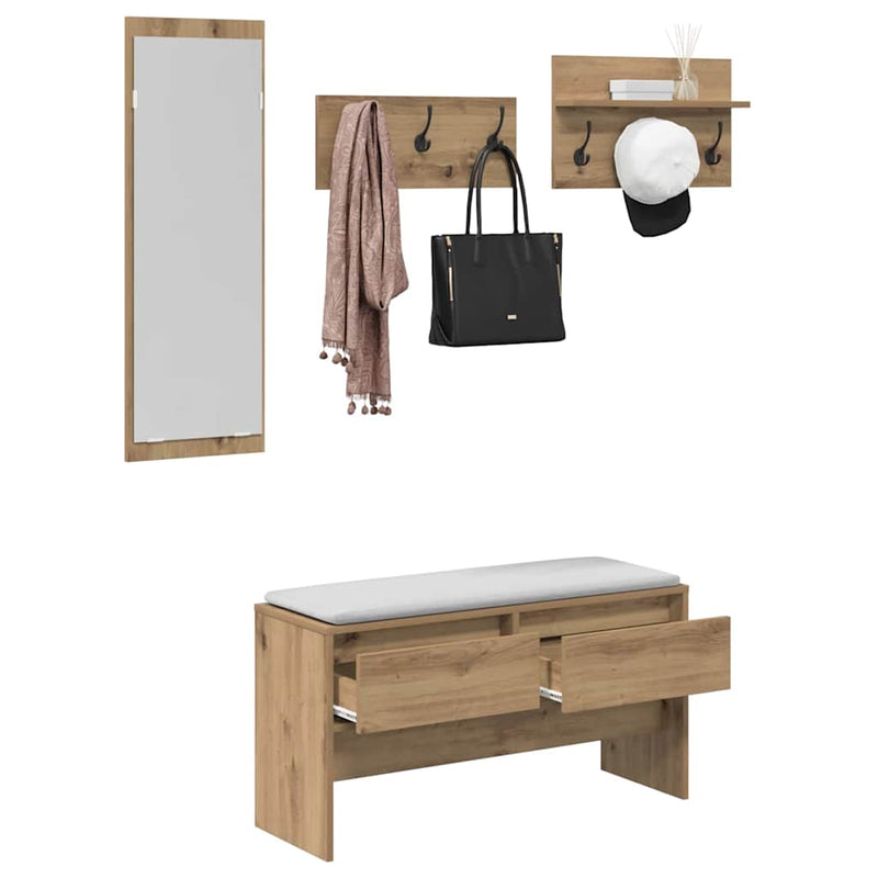 vidaXL Hallway Furniture Set 4 pcs Black oak 90 x 31 x 46.5 cm