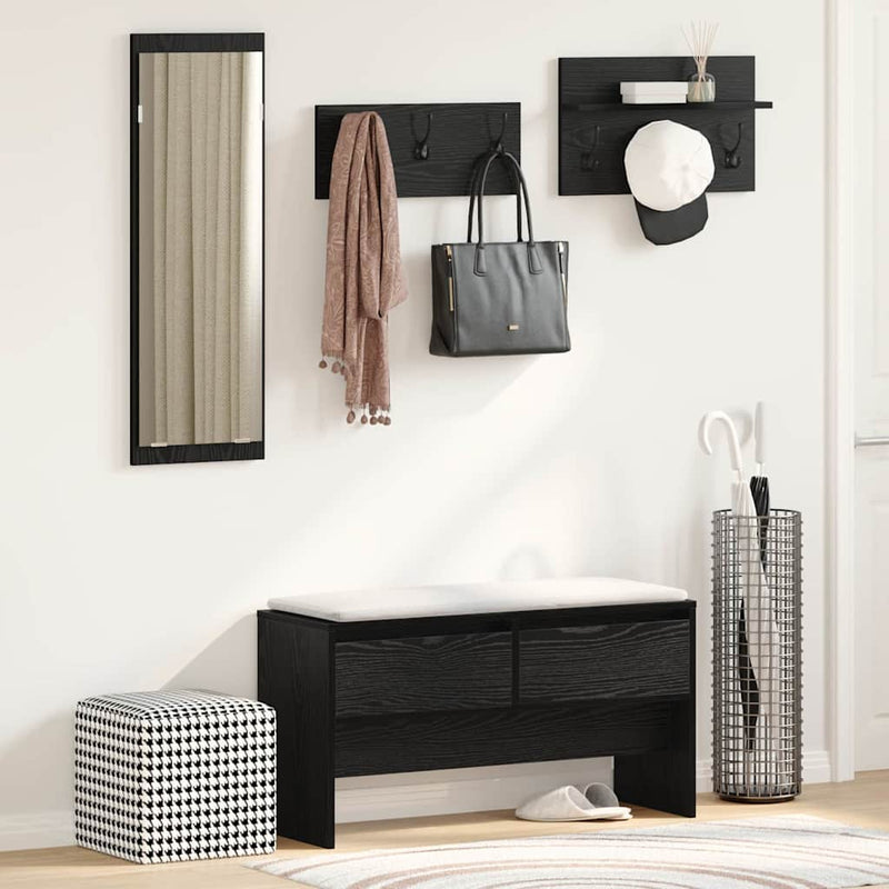 vidaXL Hallway Furniture Set 4 pcs Black Oak Engineered Wood