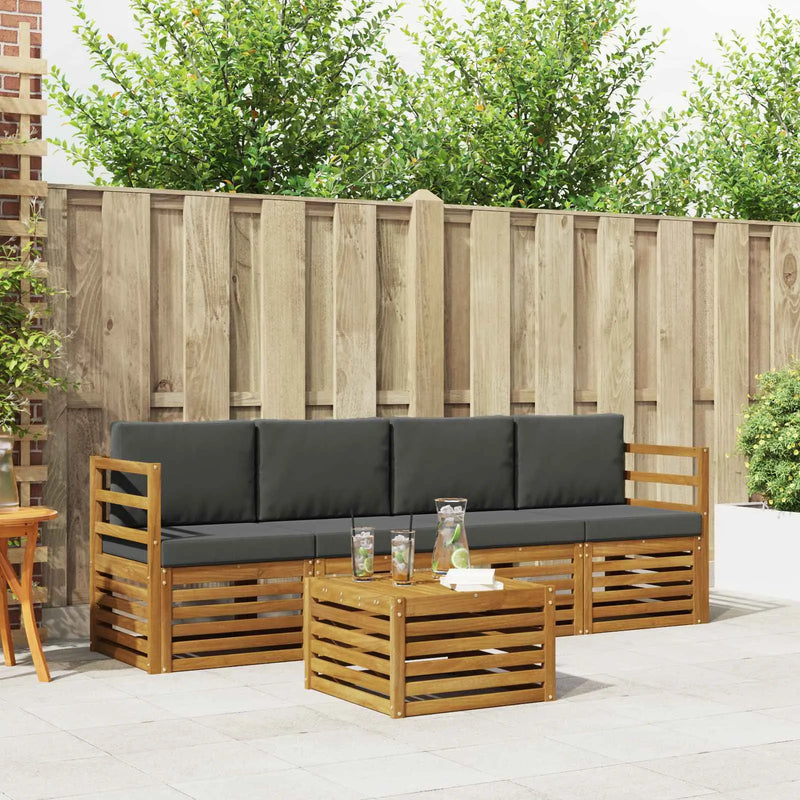 Outdoor Sofa Set 5 pcs Natural and Anthracite Solid Acacia Wood