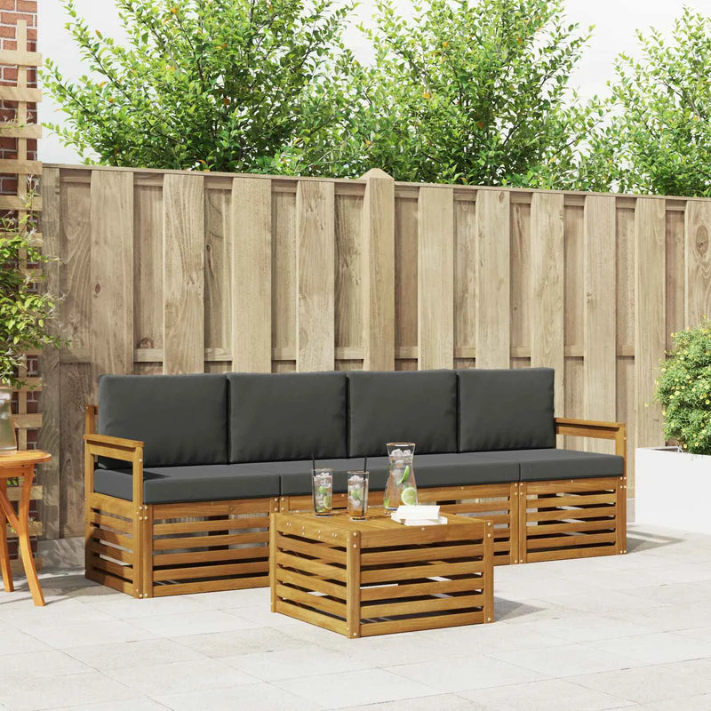 Outdoor Sofa Set 5 pcs Natural and Anthracite Solid Acacia Wood