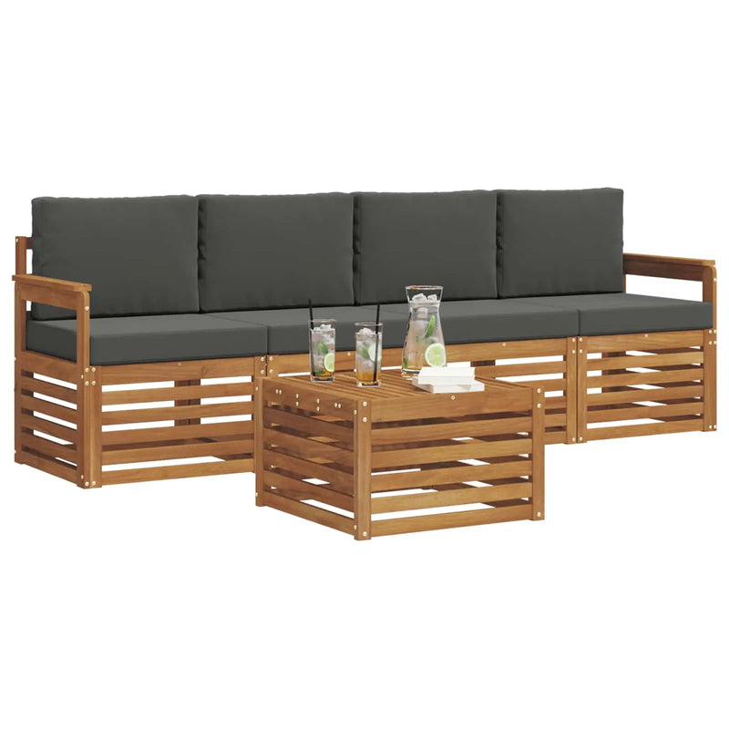 Outdoor Sofa Set 5 pcs Natural and Anthracite Solid Acacia Wood