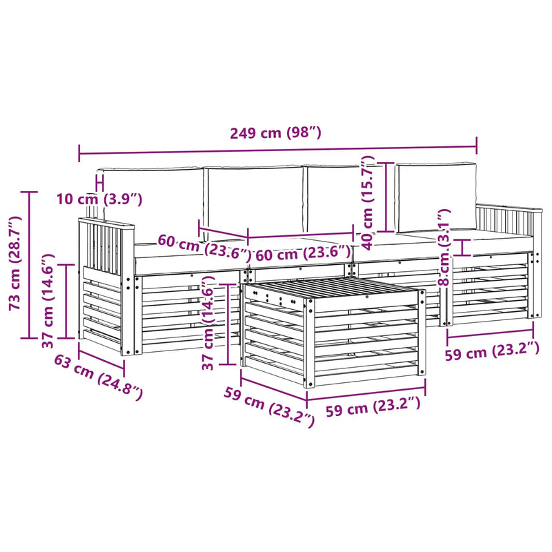 Outdoor Sofa Set 5 pcs Natural and Anthracite Solid Acacia Wood