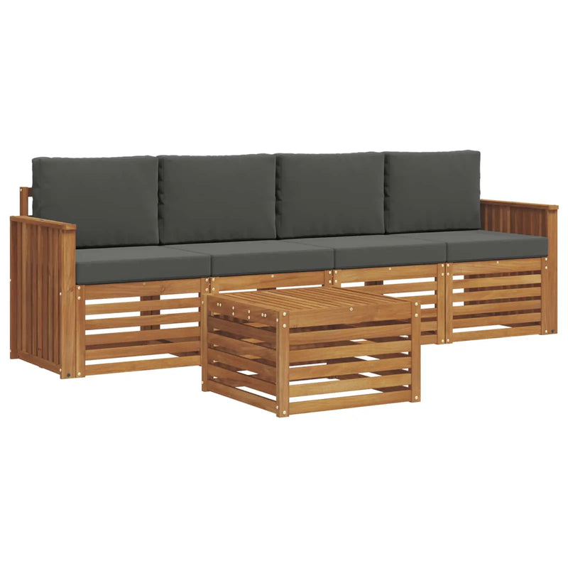 Outdoor Sofa Set 5 pcs Natural and Anthracite Solid Acacia Wood
