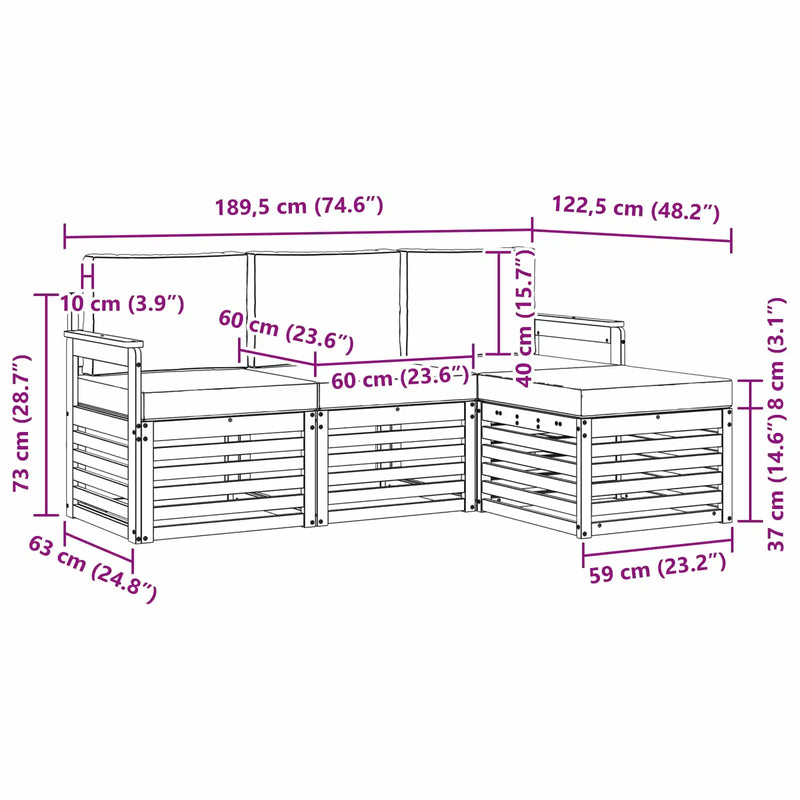 Outdoor Sofa Set with Cushion 4 pcs Natural and Anthracite