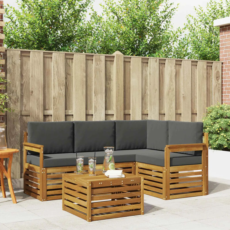 Outdoor Sofa Set with Cushion 5 pcs Natural and Anthracite