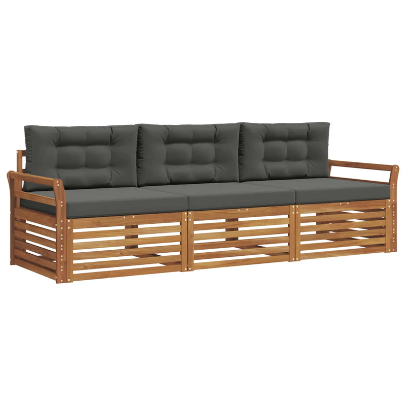 Outdoor Sofa Set with Cushion 3 pcs Natural and Anthracite