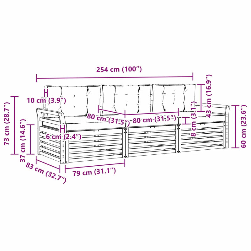 Outdoor Sofa Set with Cushion 3 pcs Natural and Anthracite