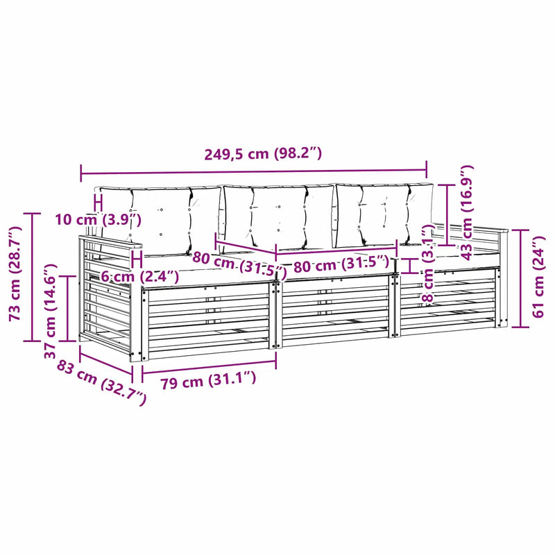 Outdoor Sofa Set with Cushion 3 pcs Natural and Anthracite