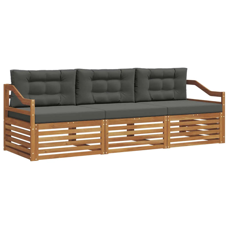 Outdoor Sofa Set with Cushion 3 pcs Natural and Anthracite