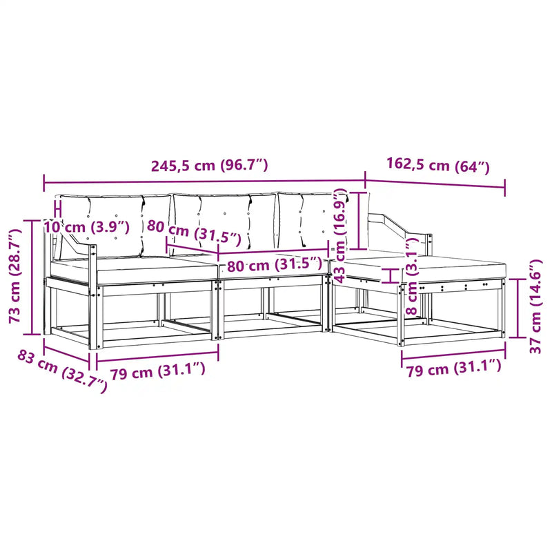 Outdoor Sofa Set Natural and Anthracite 245.5 x 162.5 x 73 cm