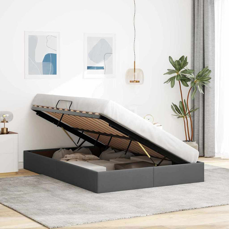 Storage Bed with Mattress Dark Grey 153 x 203 cm Fabric