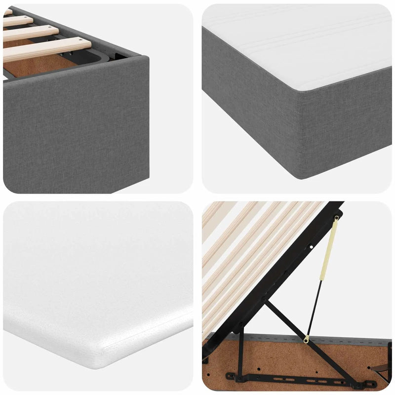 Storage Bed with Mattress Dark Grey 152 x 203 cm Polyester