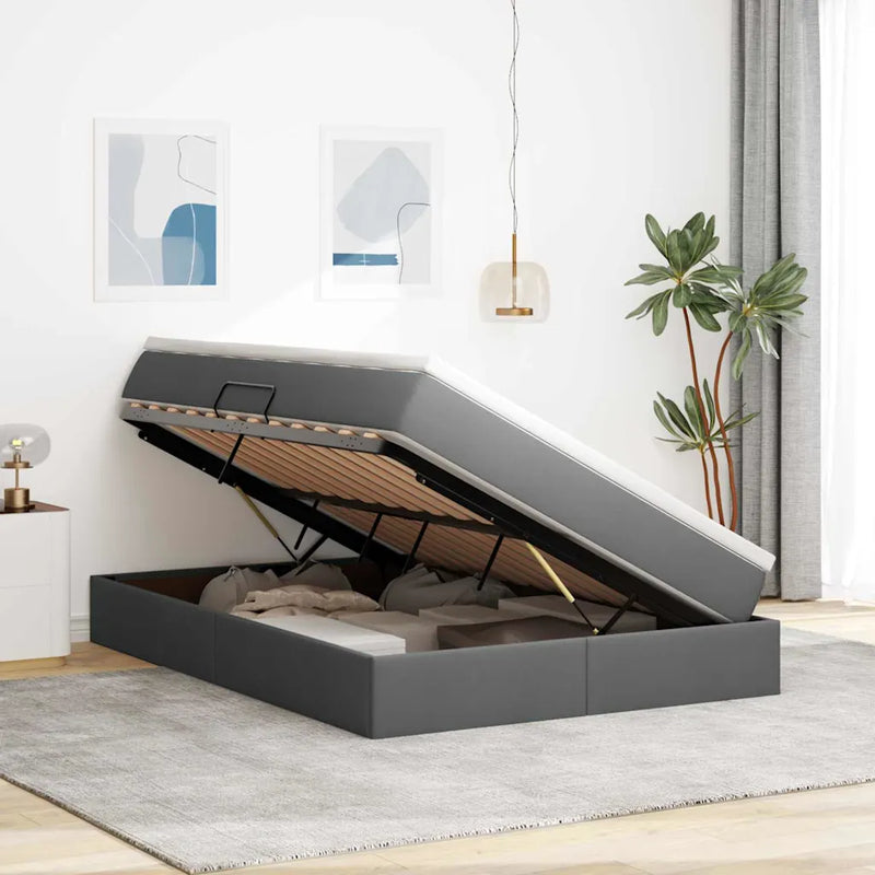 Storage Bed with Mattress Dark Grey 152 x 203 cm Polyester