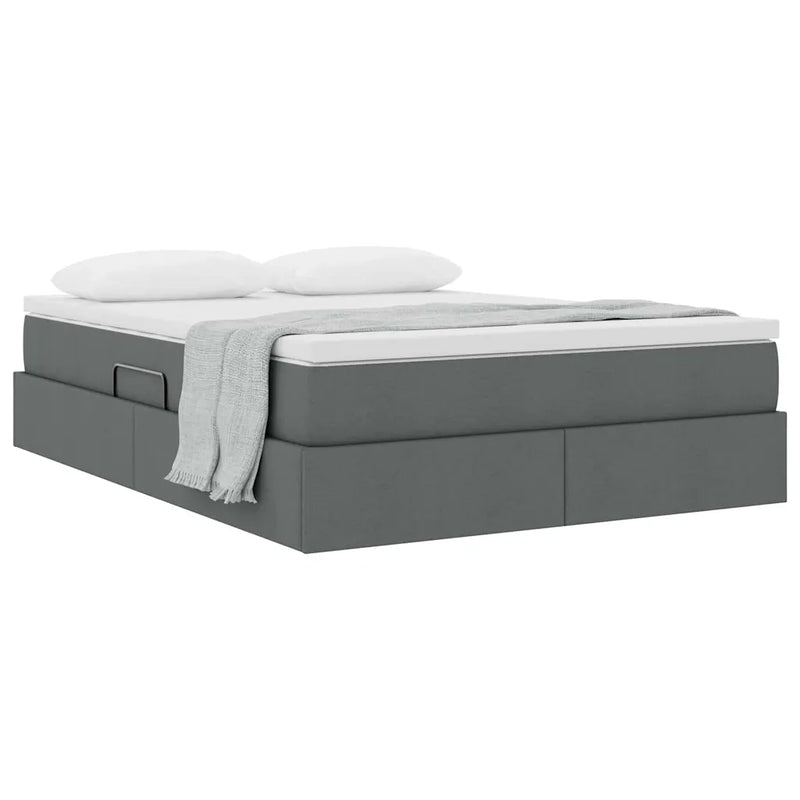 Storage Bed with Mattress Dark Grey 152 x 203 cm Polyester