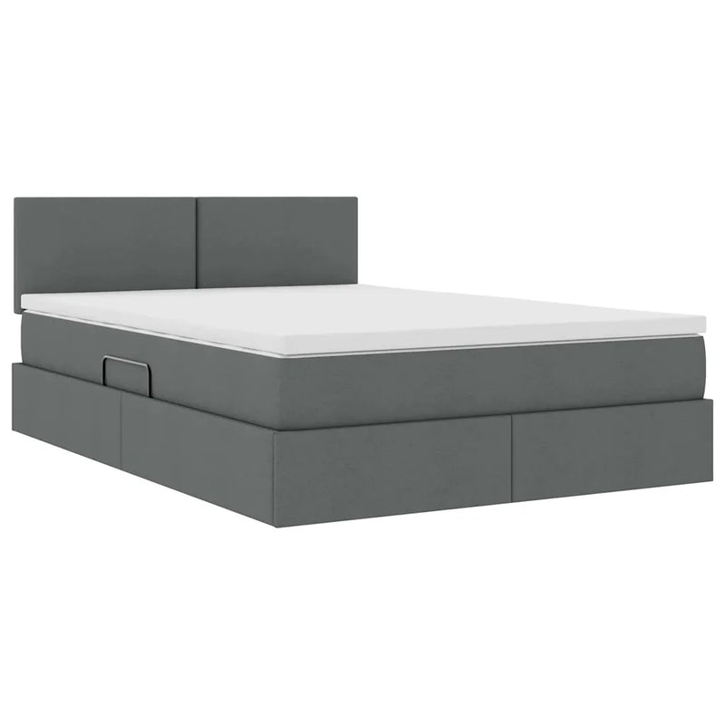 Storage Bed with Mattress Dark Grey 152 x 203 cm Fabric