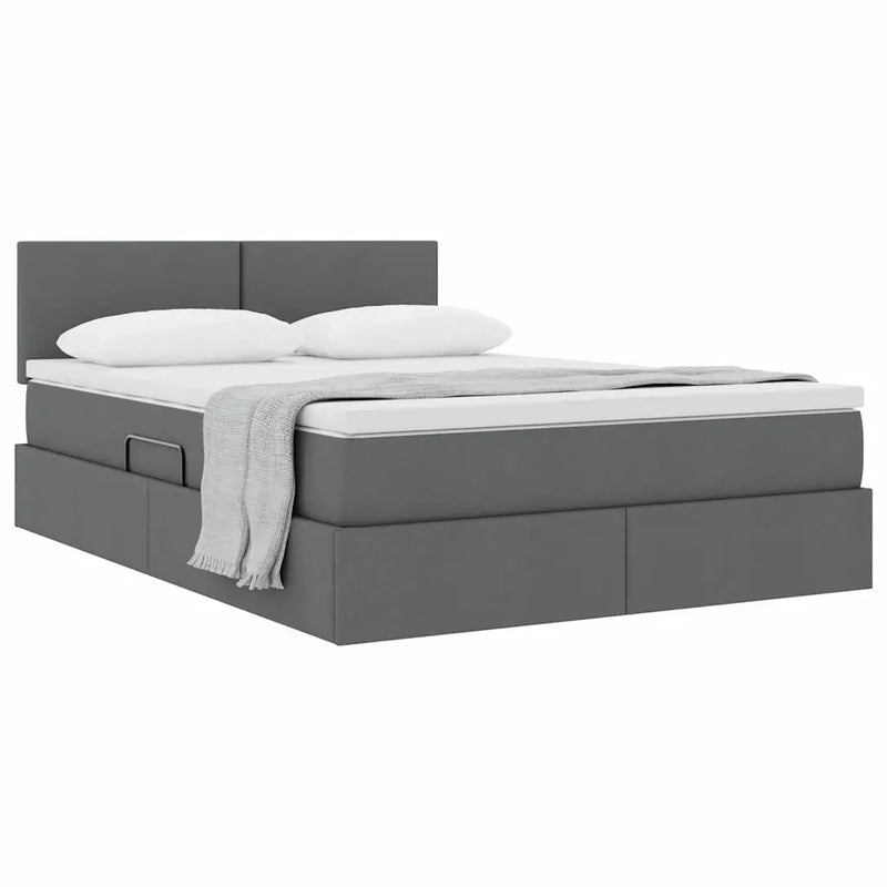 Storage Bed with Mattress Dark Grey 152 x 203 cm Fabric