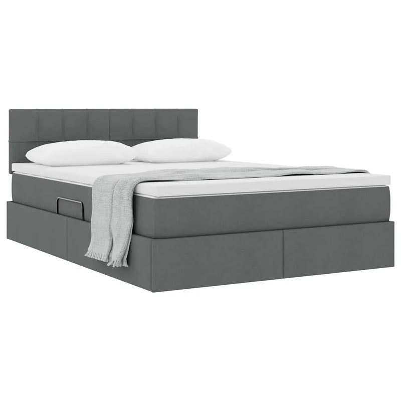 Storage Bed with Mattress Dark Grey 152 x 203 cm Fabric