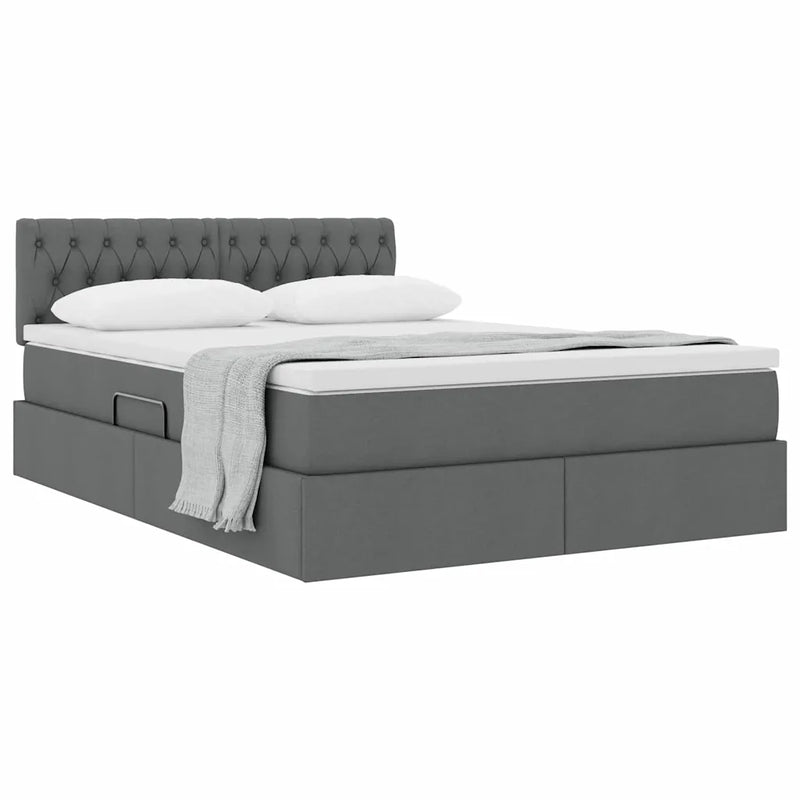 Storage Bed with Mattress Dark Grey 152 x 203 cm Fabric