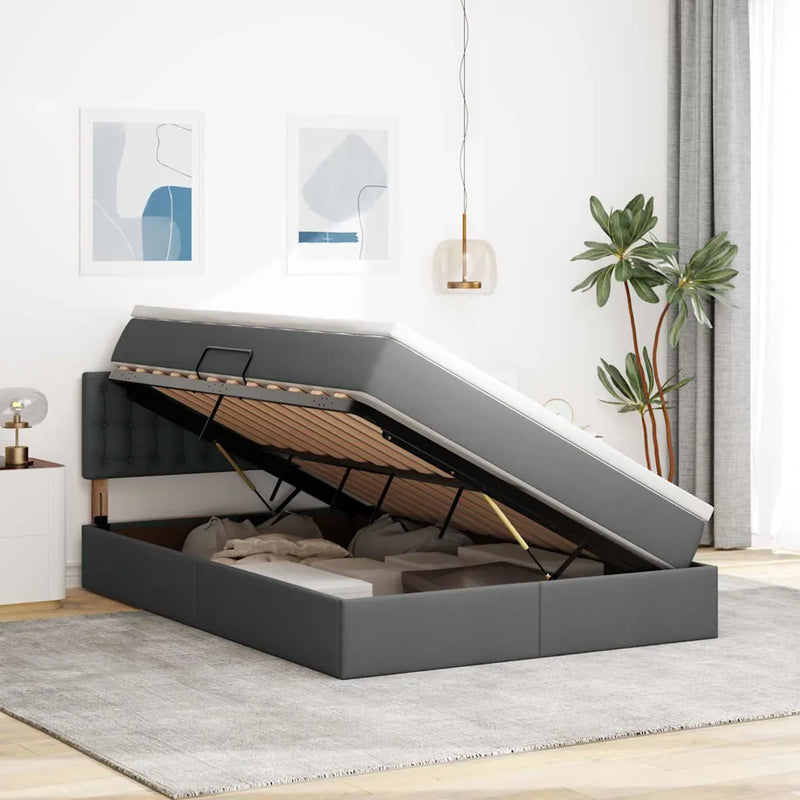 Storage Bed with Mattress Dark Grey 152 x 203 cm Fabric