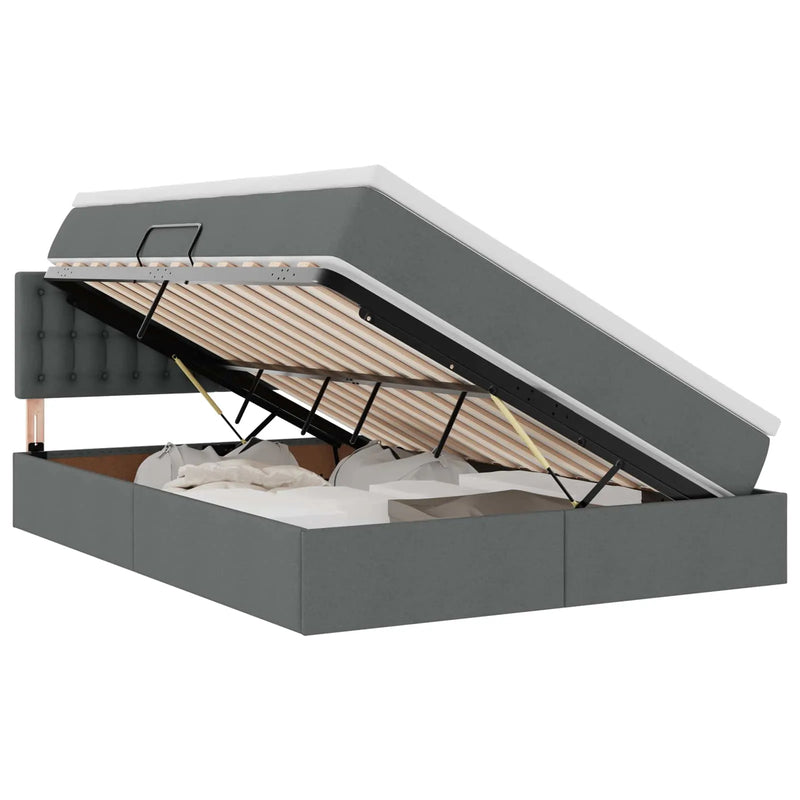 Storage Bed with Mattress Dark Grey 152 x 203 cm Fabric