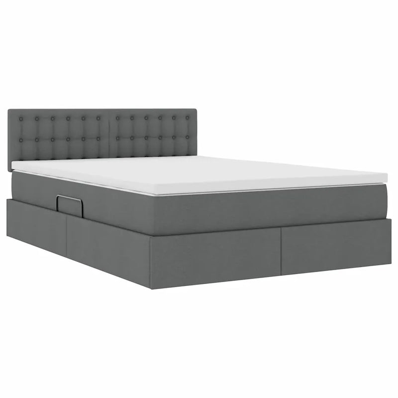 Storage Bed with Mattress Dark Grey 152 x 203 cm Fabric