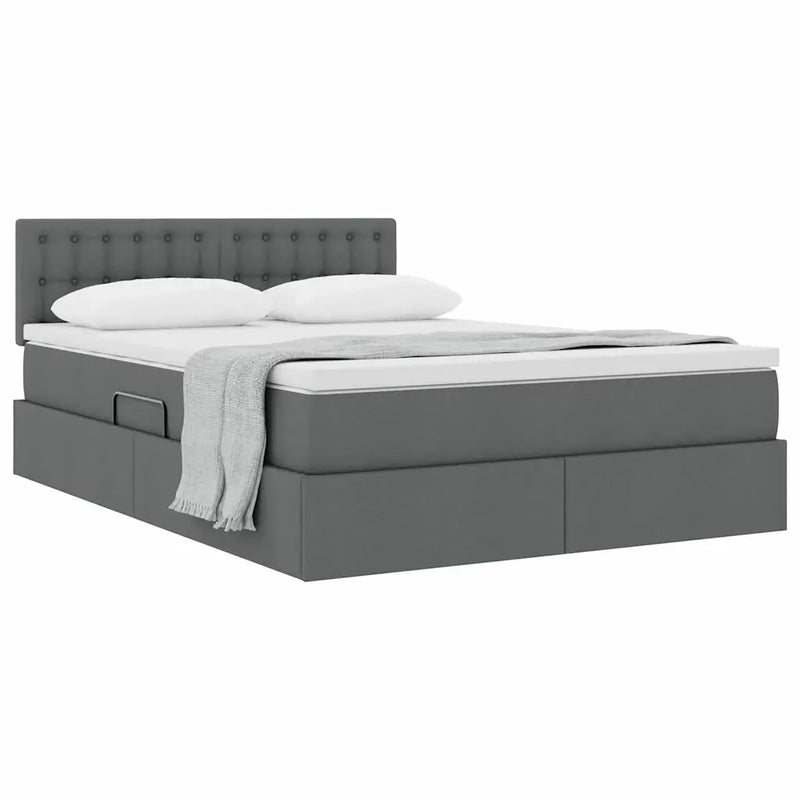 Storage Bed with Mattress Dark Grey 152 x 203 cm Fabric
