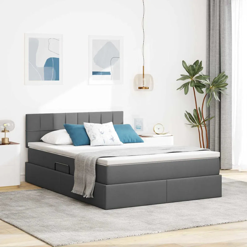 Bed with LED Strip Lights Dark Grey 152 x 203 cm Fabric