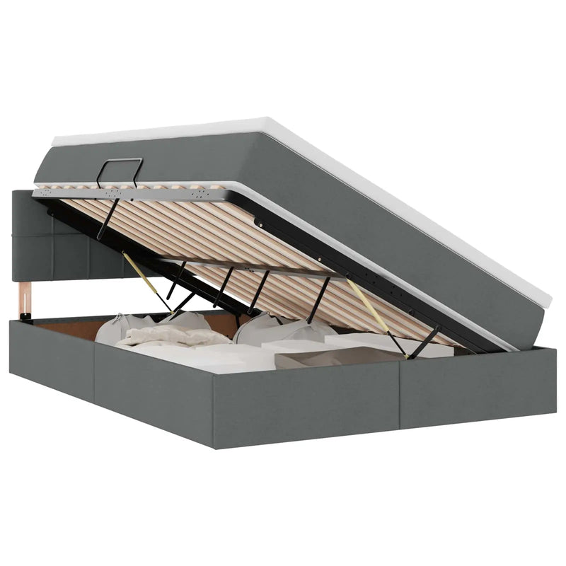 Bed with LED Strip Lights Dark Grey 152 x 203 cm Fabric