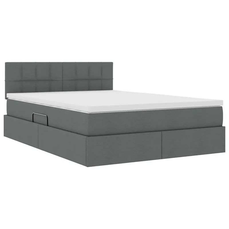 Bed with LED Strip Lights Dark Grey 152 x 203 cm Fabric