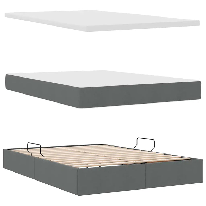 Bed with LED Strip Lights Dark Grey 152 x 203 cm Fabric