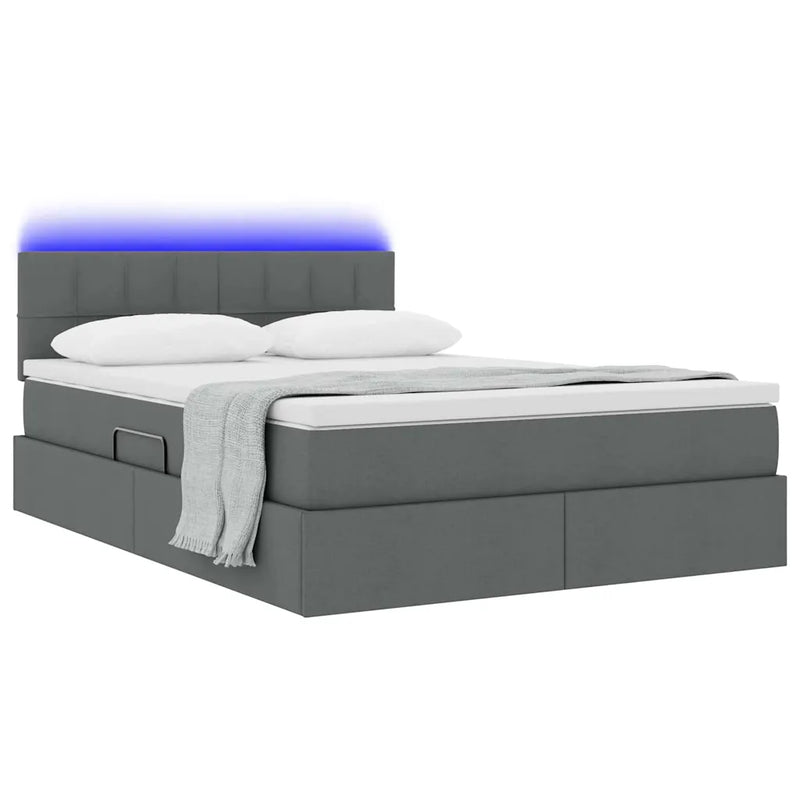 Bed with LED Strip Lights Dark Grey 152 x 203 cm Fabric