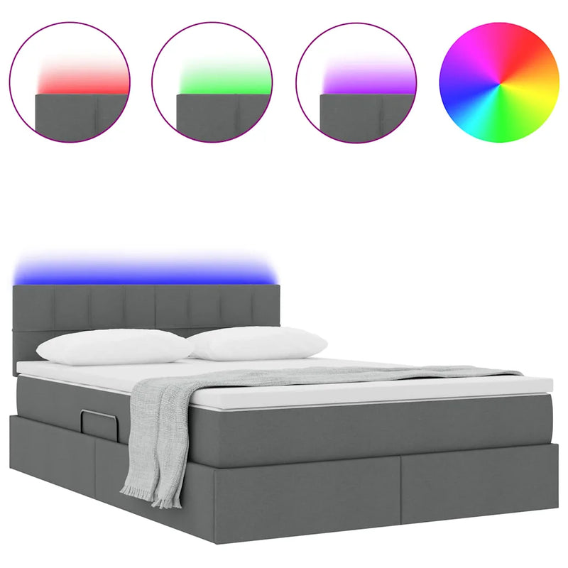 Bed with LED Strip Lights Dark Grey 152 x 203 cm Fabric