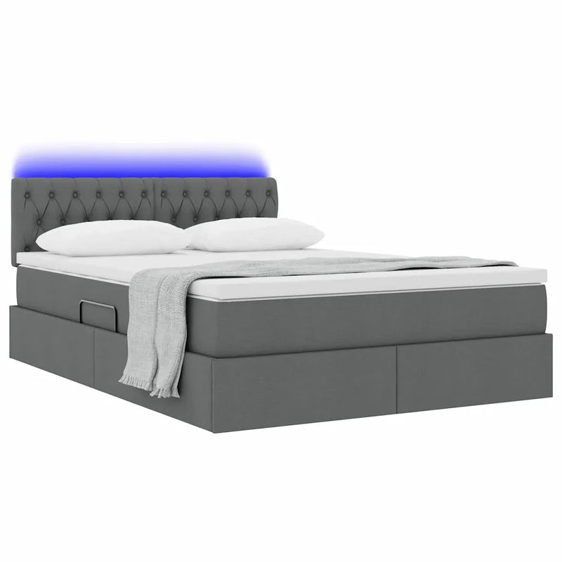 Bed with LED Strip Lights Dark Grey 152 x 203 cm Fabric
