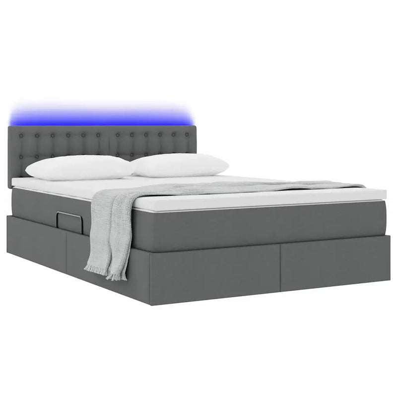 Bed with LED Strip Lights Dark Grey 152 x 203 cm Fabric
