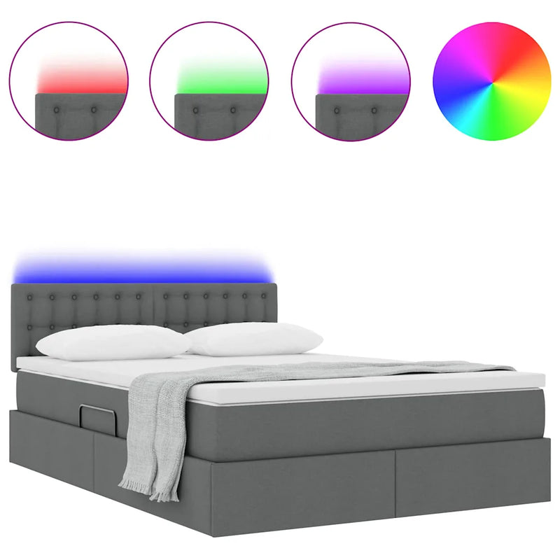 Bed with LED Strip Lights Dark Grey 152 x 203 cm Fabric