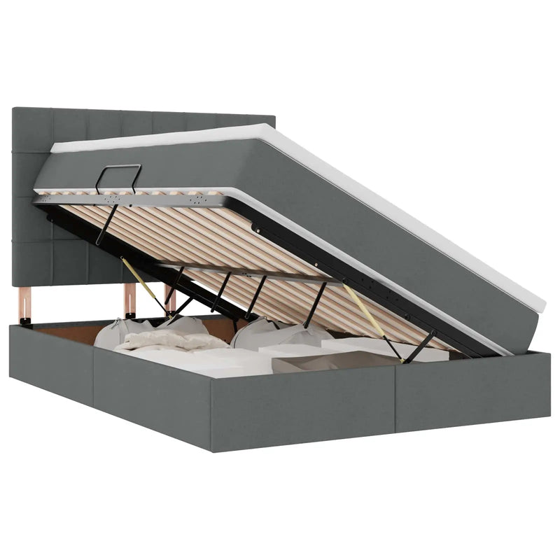 Storage Bed with Mattress Dark Grey 153 x 203 cm Faux Leather