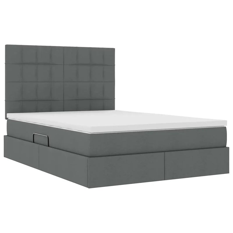 Storage Bed with Mattress Dark Grey 153 x 203 cm Faux Leather