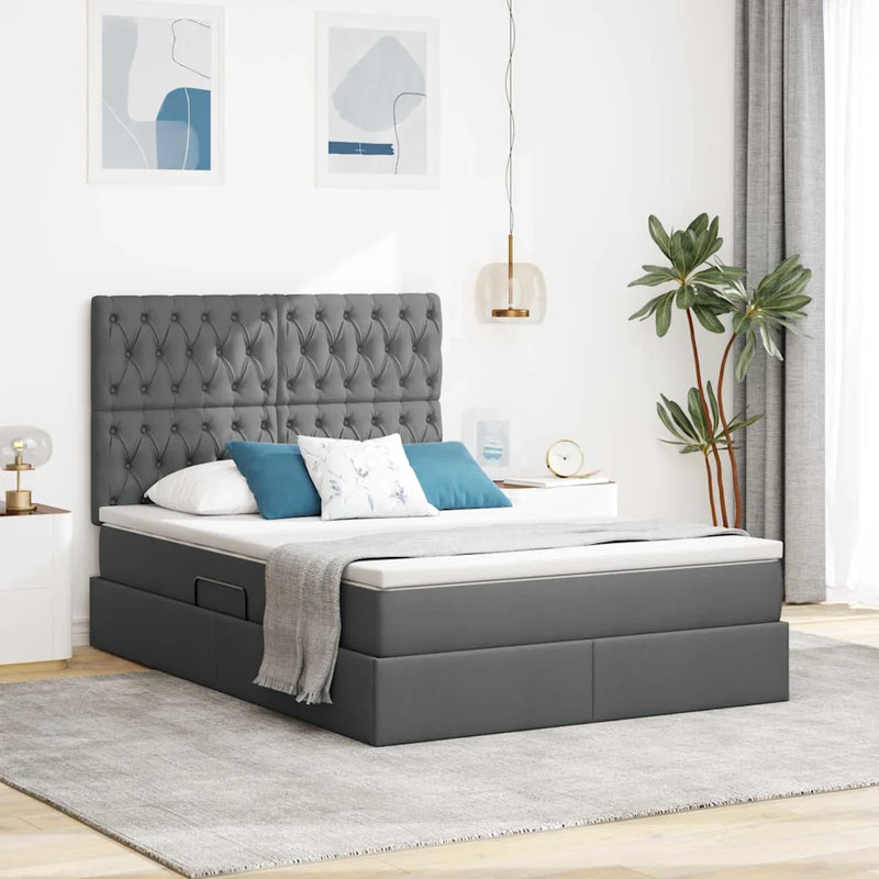 Storage Bed with Mattress Dark Grey 153 x 203 cm Faux Leather