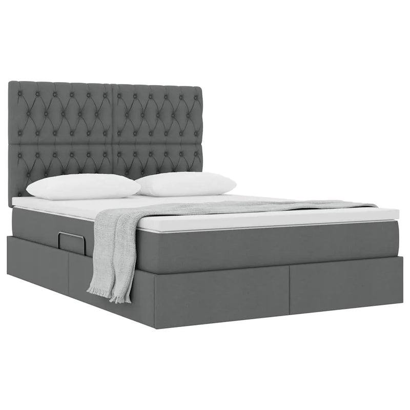 Storage Bed with Mattress Dark Grey 153 x 203 cm Faux Leather