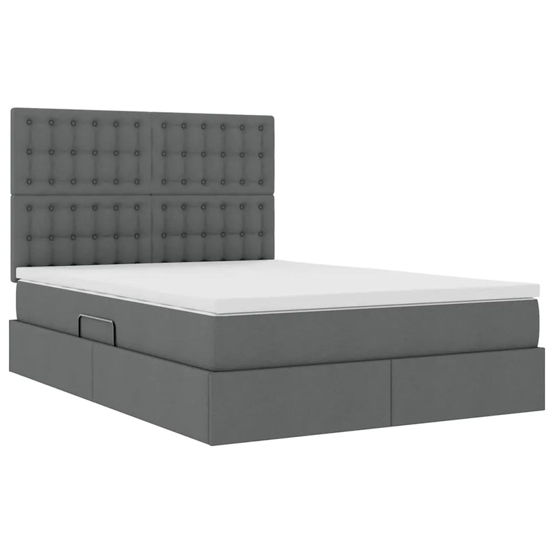 Storage Bed with Mattress Dark Grey 153 x 203 cm Faux Leather