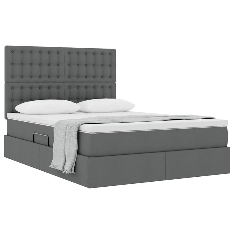 Storage Bed with Mattress Dark Grey 153 x 203 cm Faux Leather