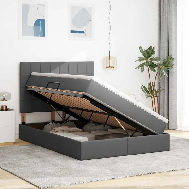 Bed with LED Strip Lights Dark Grey 152 x 203 cm Fabric