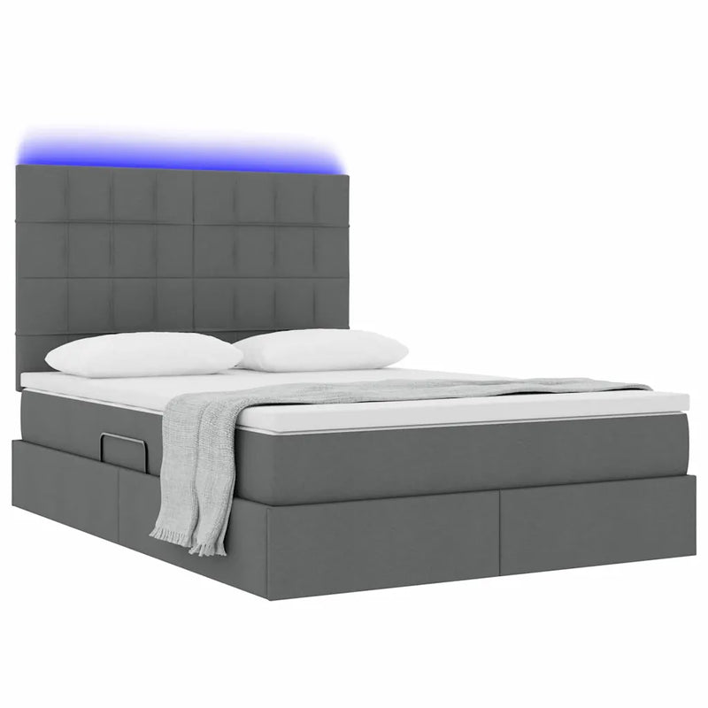 Bed with LED Strip Lights Dark Grey 152 x 203 cm Fabric