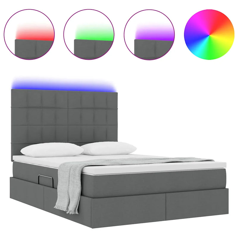 Bed with LED Strip Lights Dark Grey 152 x 203 cm Fabric