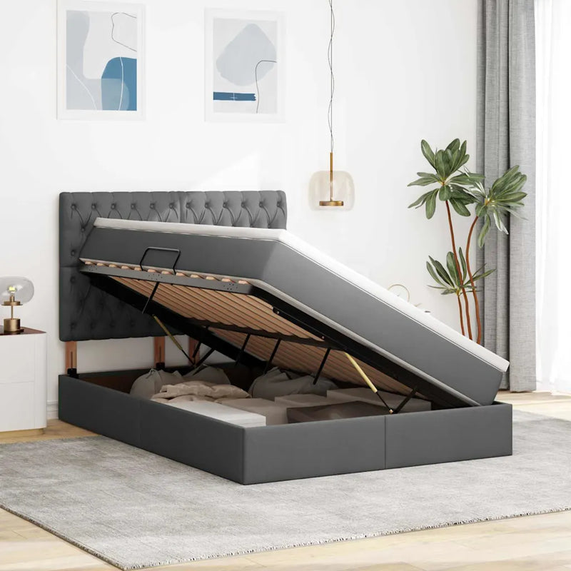 Bed with LED Strip Lights Dark Grey 152 x 203 cm Fabric