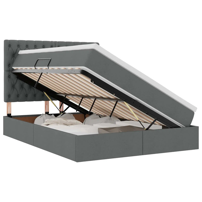 Bed with LED Strip Lights Dark Grey 152 x 203 cm Fabric