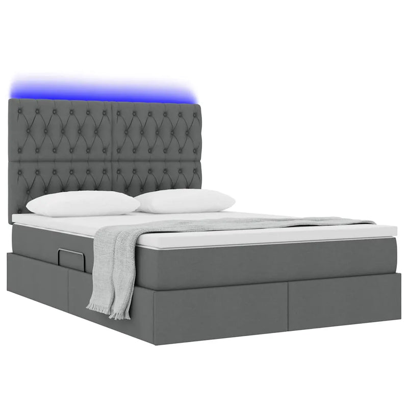 Bed with LED Strip Lights Dark Grey 152 x 203 cm Fabric