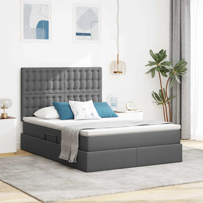 Bed with LED Strip Lights Dark Grey 152 x 203 cm Fabric
