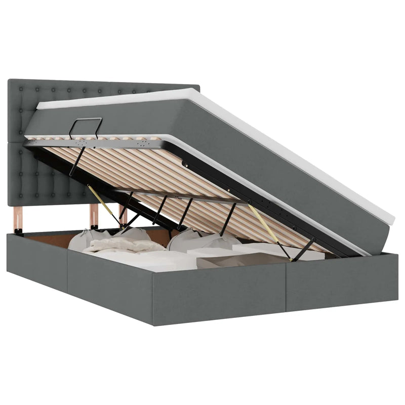 Bed with LED Strip Lights Dark Grey 152 x 203 cm Fabric