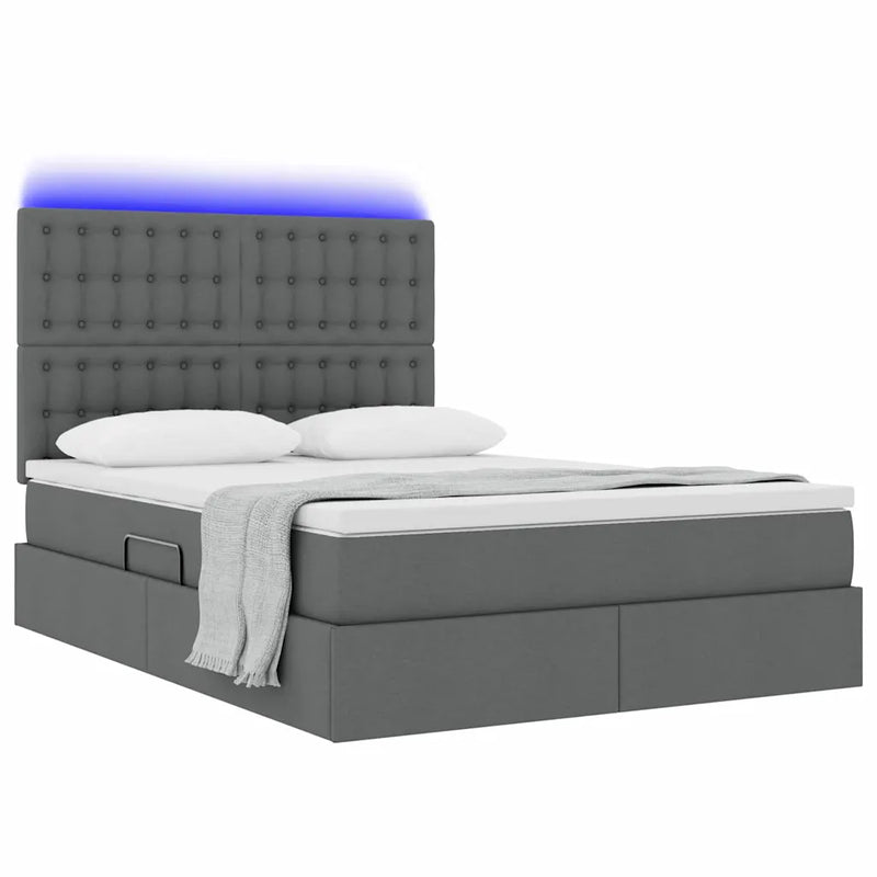 Bed with LED Strip Lights Dark Grey 152 x 203 cm Fabric